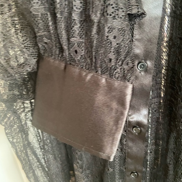 L 🔖 JASON WU Lace See Through Button Down Shirt Blouse Silk Black $240 - Picture 7 of 10